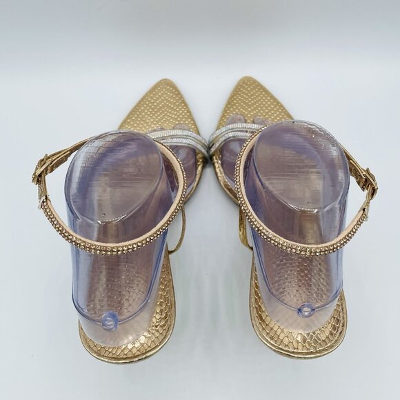 Heels Womens Size 10 Sandals Strappy Rhinestones Metallic Ankle Strap Cute Shiny - Picture 8 of 13